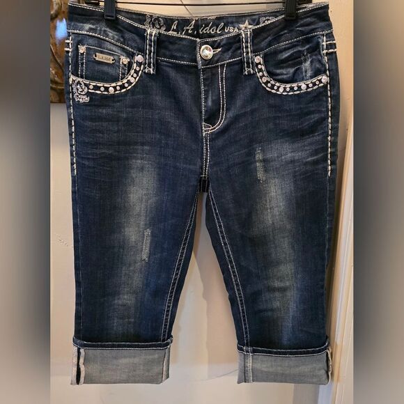 L.A. Idol Dark Blue Embellished Capris 11 - Picture 8 of 8